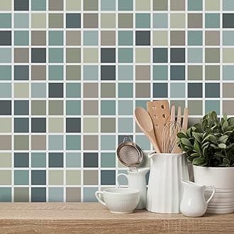 Alwayspon Wall Tile Transfers Sticker for Home Decor, Peel and Stick Self-Adhesive Splashback, Stick on Tile Decals for Living Room Kitchen Bathroom Decor, Blue Mosaic, 9 Pieces