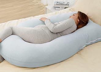 MomcozyPregnancy Pillows for Sleeping, U Shaped Full Body Pillow 57 Inch for Pregnant Women with Back, Hip, Leg, Belly Support, Washable Jersey Cotton Cover Included, Light Blue