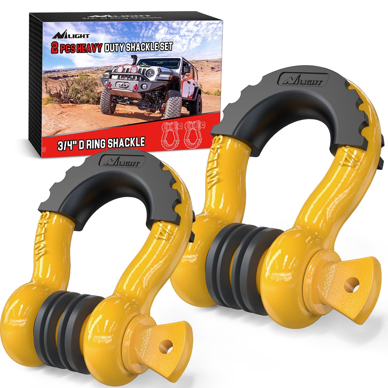 Nilight 2 Pack 3/4" D-Ring Shackle with 7/8" Screw Pin 41,887lbs Break Strength, Heavy Duty Off Road Recovery Shackle with Isolators Washers for Use with Tow Strap, Winch, Off-Road Truck Vehicle