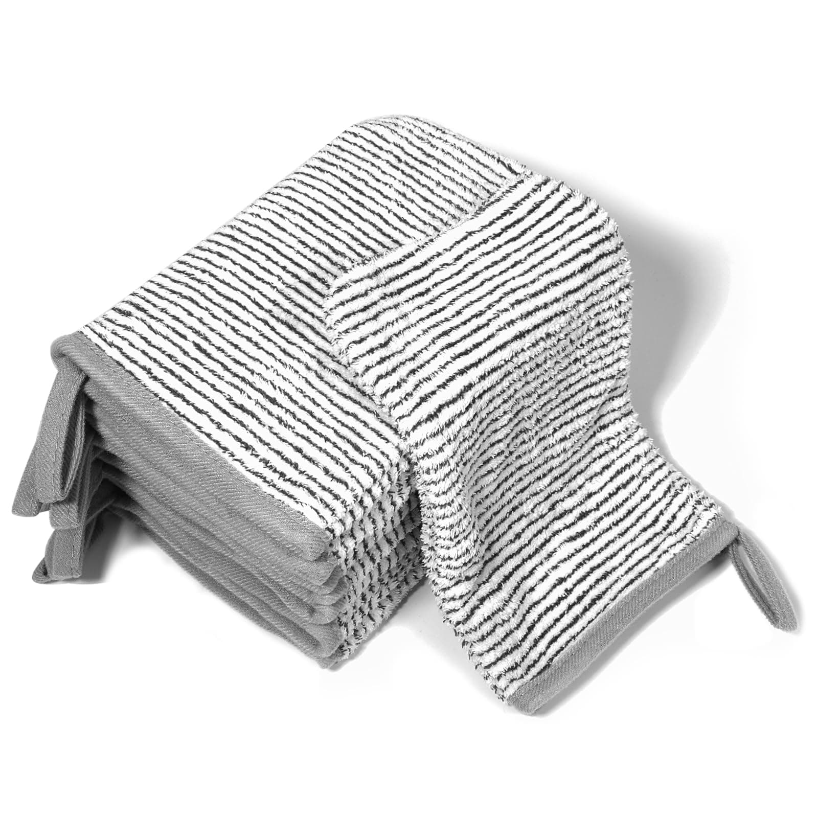 8 Pack Microfiber Wash Mitts for Face Body, Soft Face Shower Bath Mitt Coral Fleece Washcloths, Reusable Makeup Remover Washcloths, European Style Towel, Grey Striped,7.8X 5.1in
