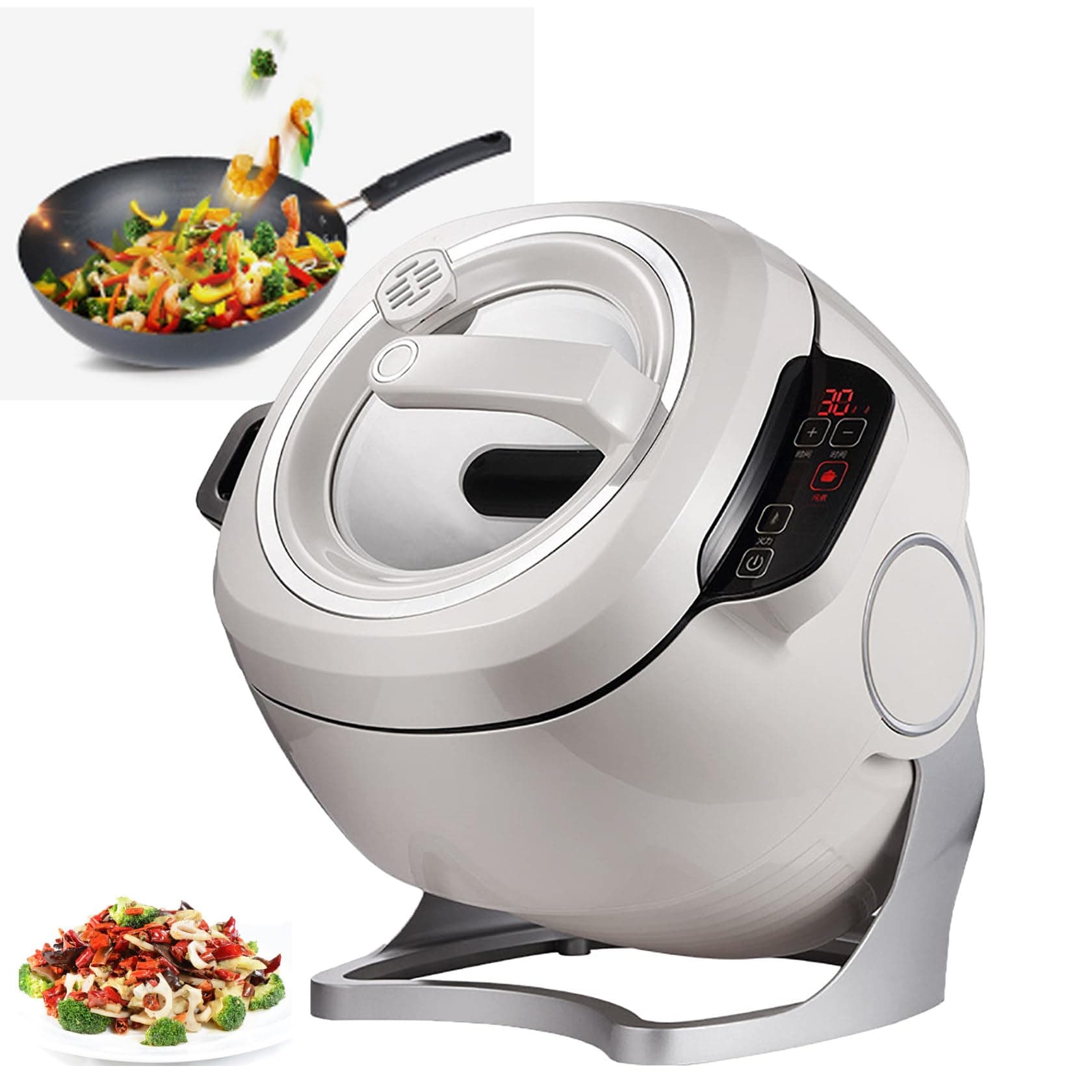 ZUMAHA Automatic Cooking Machine, 2000W 6L Auto Cooking Wok, One-Click Smart Start, Three Speed Adjustable, 360° Automatic Rotation, for Stir Frying, Stewing, with Smart Touch