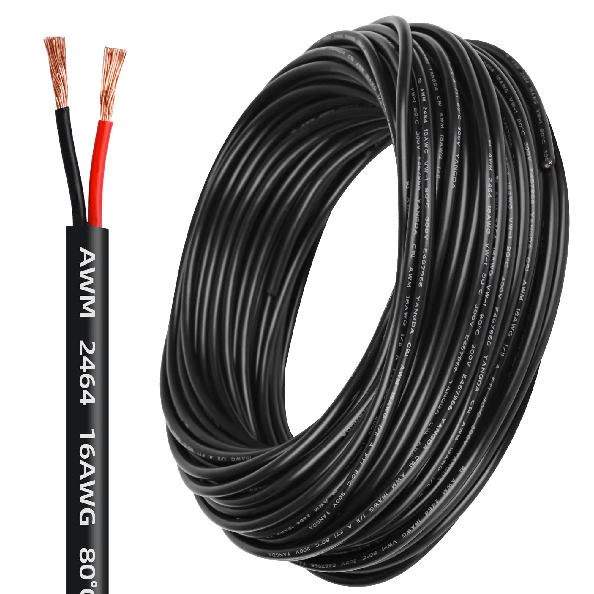 16 Gauge Electrical Wire 2 Conductor, 16 AWG Stranded PVC Oxygen-Free Copper Cable, 50FT 2 Core Flexible Extension Power Cord for Auto, LED Lamp Lighting Strips, Automotive