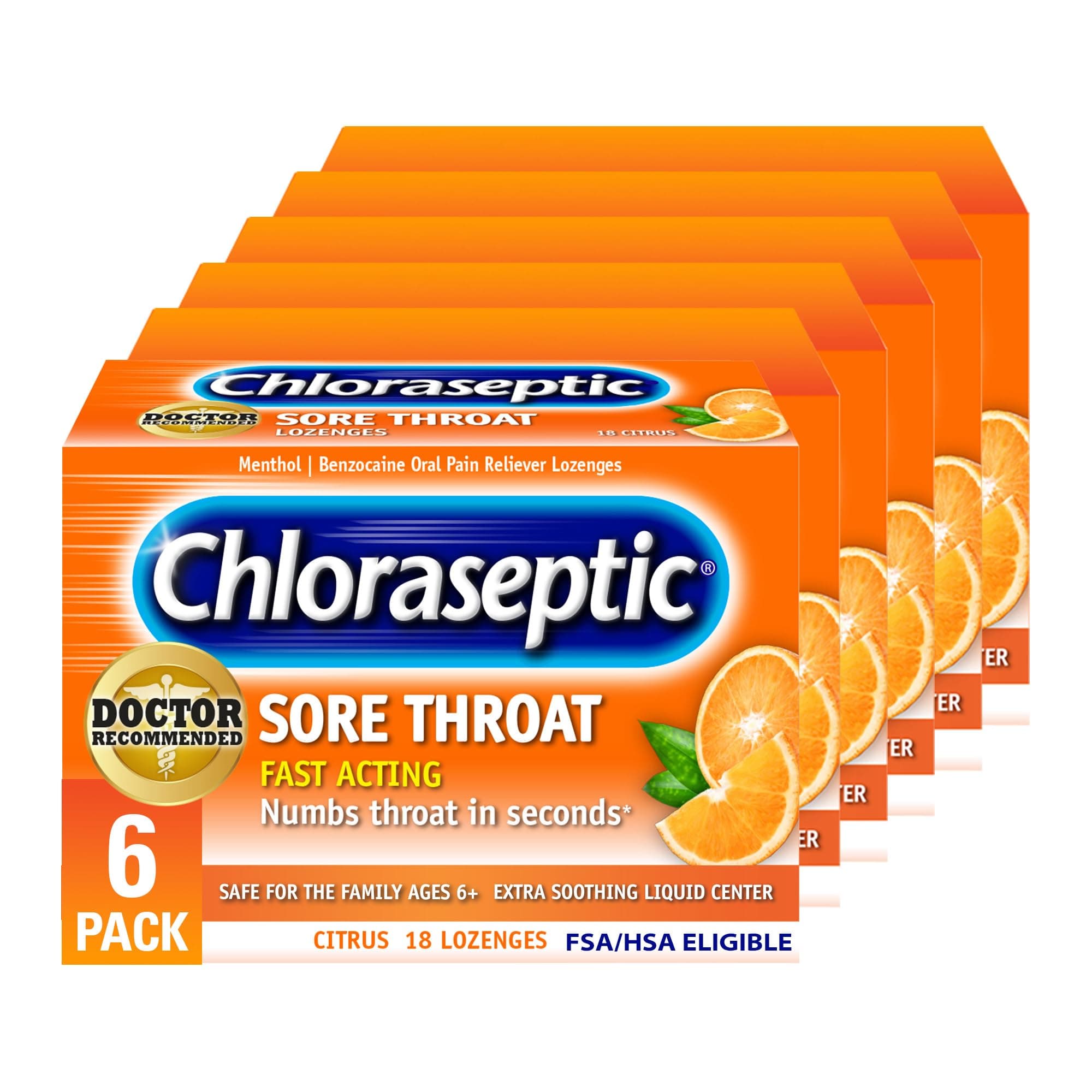 Chloraseptic Sore Throat Lozenges, Citrus, 18 Count, 6 Pack