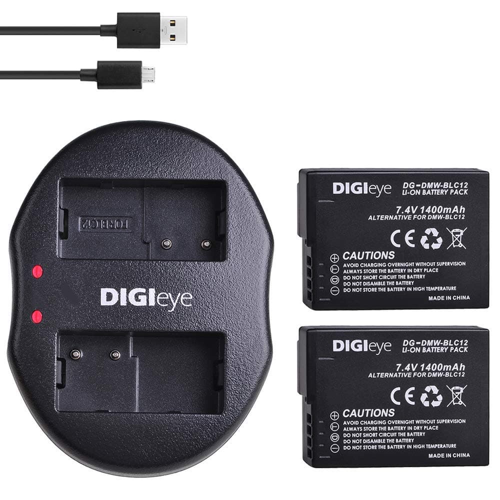 DMW-BLC12 Battery (2-Pack) and Dual USB Charger for Pansonic DMW-BLC12 and Panasonic Lumix DMC-FZ200, DMC-FZ1000, DMC-G5, DMC-G6, DMC-G7, DMC-GX8, DMC-G85, DMC-GH2