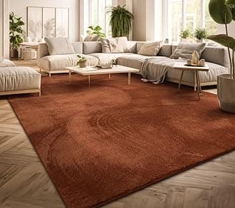 Large Rug Short Pile Monochrome Modern Design Washable, colour: Dark Orange, Size:200 cm Square