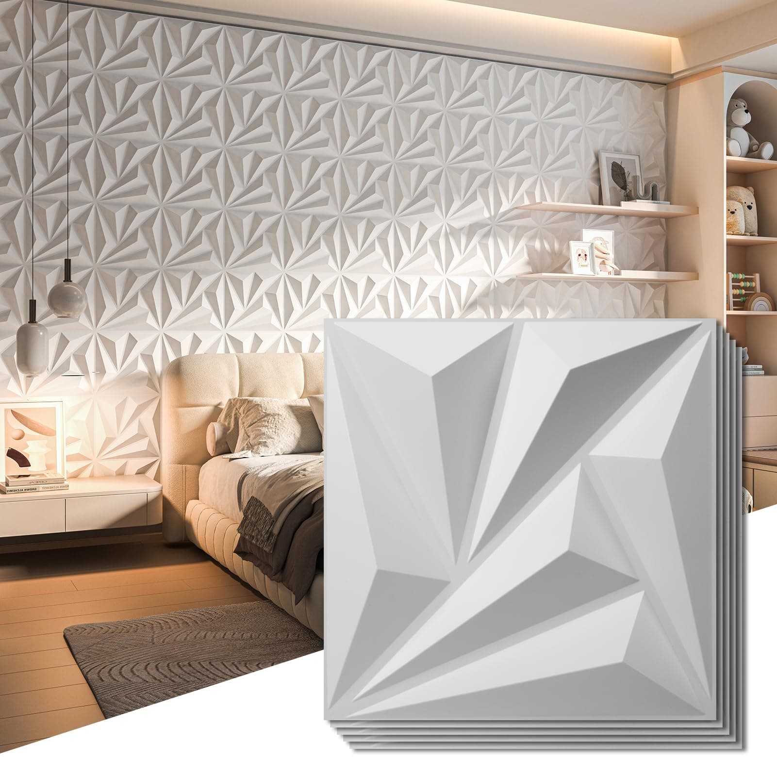 Art3d 100 Pack Decorative 3D Wall Panels, 97 Sq.feet PVC Interior Wall Décor, 11.8"x11.8", White