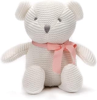 100% Organic Cotton White Teddy Bear Plush, 6.5" Baby Stuffed Animal for Newborn