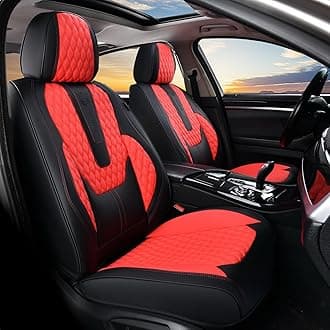 Coverado Car Seat Covers Front Seats, Luxury Faux Leather Seat Covers for Cars Waterproof Seat Covers with Lumbar Support, Car Seat Protector Universal Fit for Most Cars SUV Truck (Red Line)