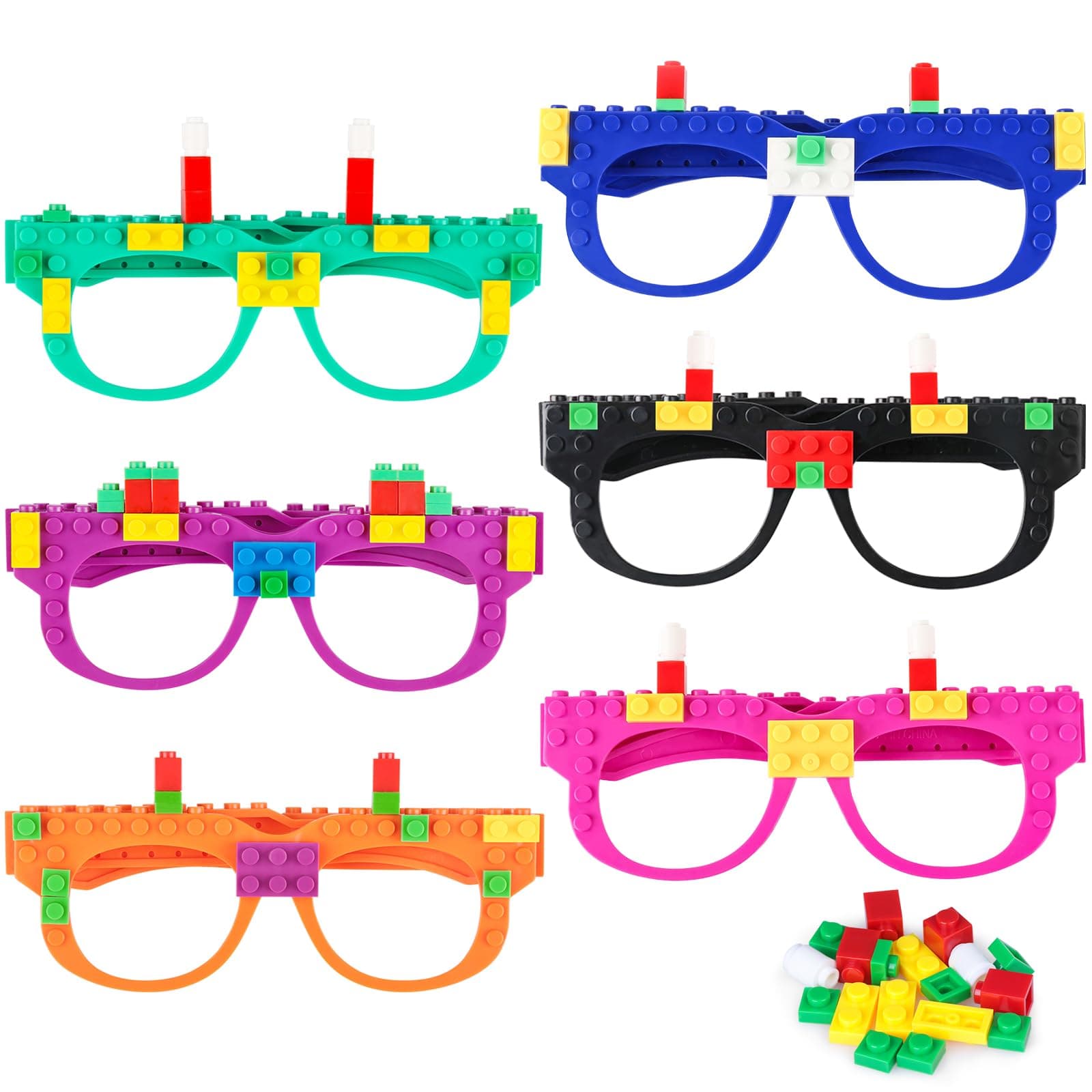 12 Pcs DIY Building Bricks Glasses Building Blocks Games for Kids Creative Building Block Birthday Party Supplies