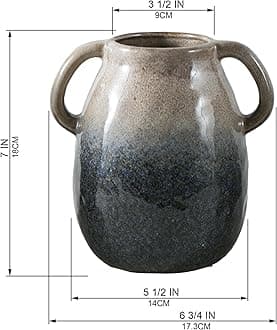 Tanvecle Brown Gradient Ceramic Vase with 2 Handles, Modern Farmhouse Decor, Rustic Terracotta Pottery, Decorative Flower Vases, Clay Small Vase, Centerpiece for Dining Table - 7 Inch Tall