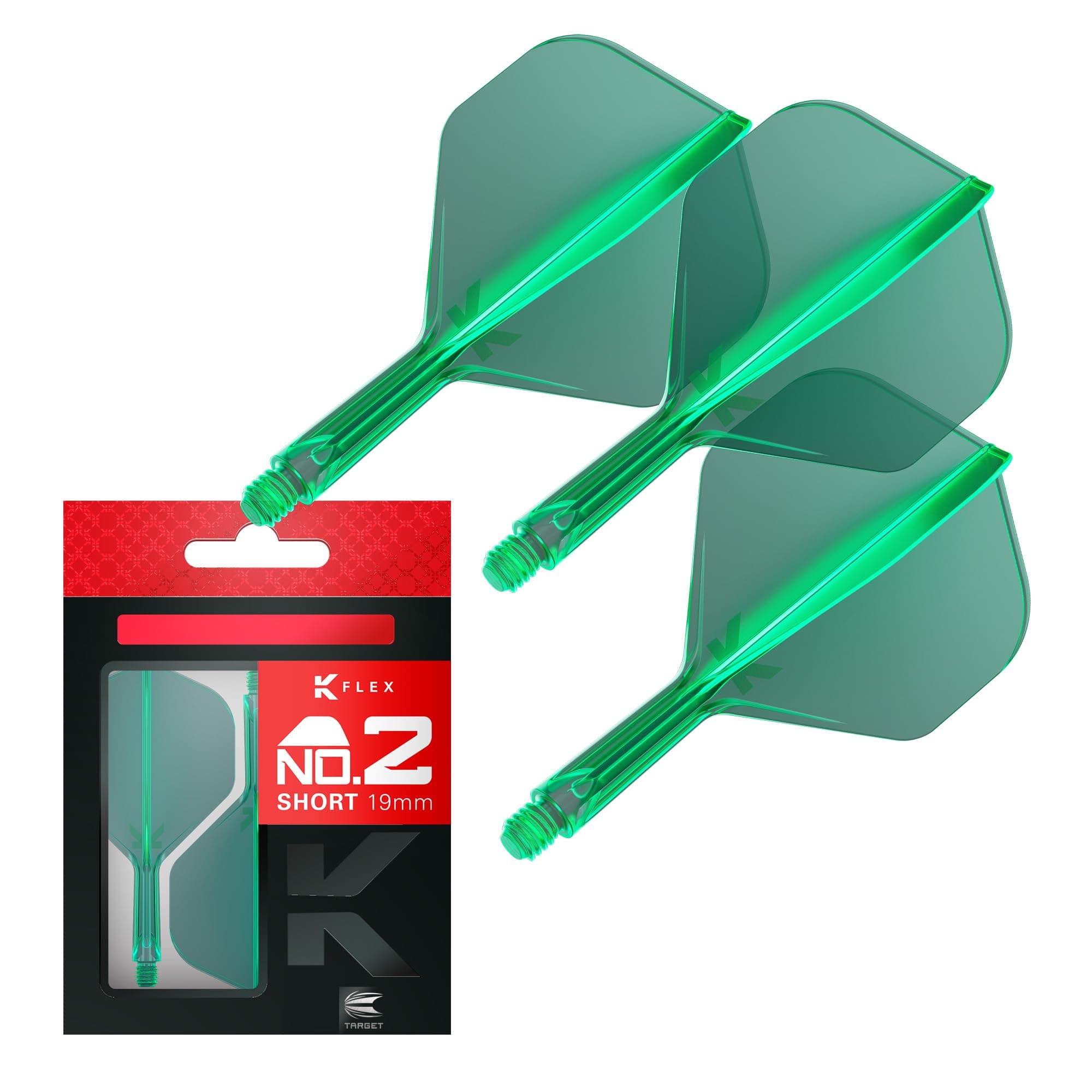 K Flex Integrated Dart Flight And Shaft, No.2 Green (Short) | Pack Of 3 K-Flex - No 2, Precision Moulded 2-In-1 Dart Flights And Dart Stem | Professional Dart Accessories