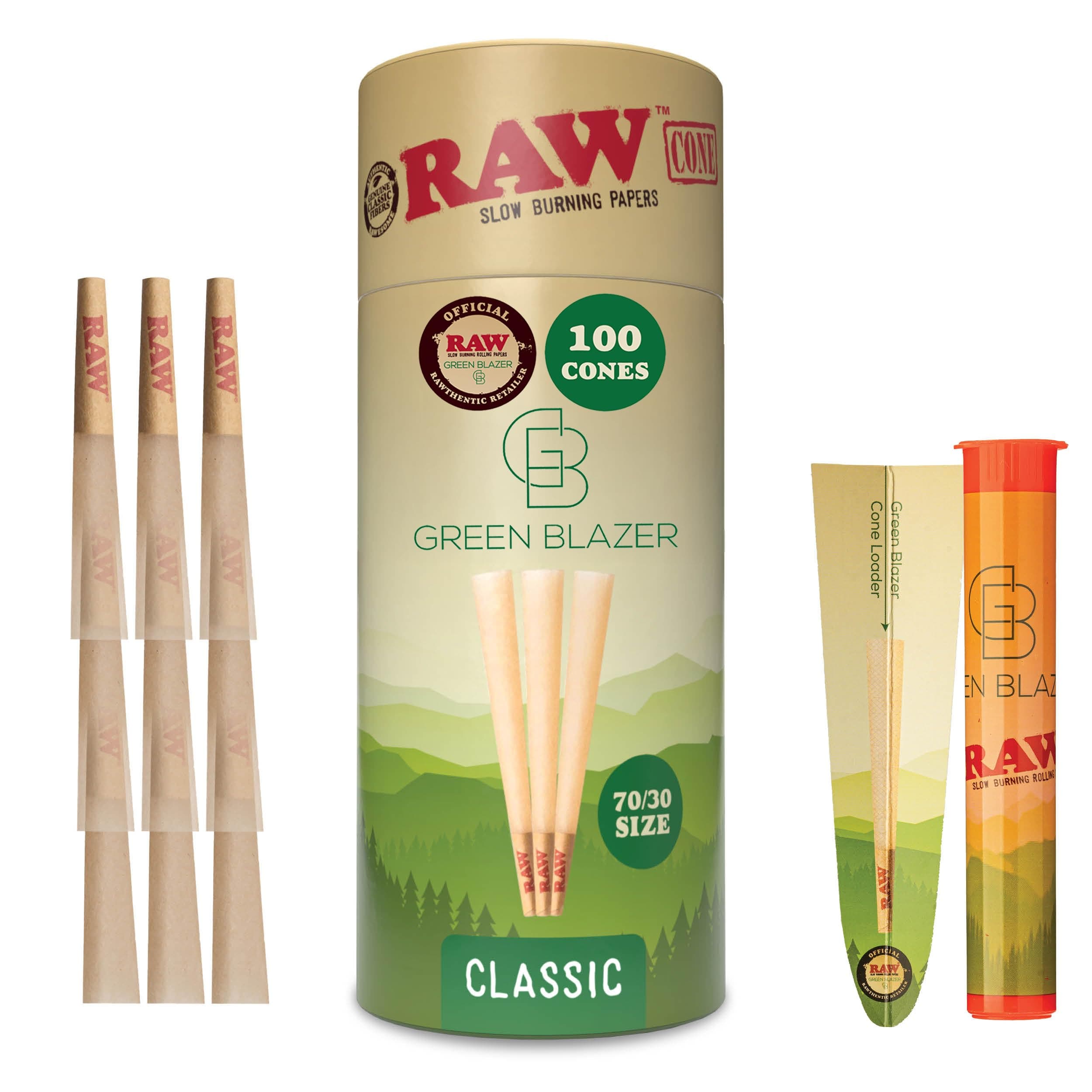 RAW Pre Rolled Cones - Single Size Dogwalker 70/30 (70mm) - 100 Pack - Mini RAW Cones with Tips for Smoking - Slow-Burning Classic Rolling Paper