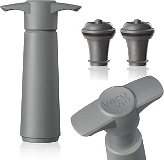 Vacu Vin Wine Saver Pump Grey with Vacuum Wine Stopper - Keep Your Wine Fresh for up to 10 Days - 1 Pump 2 Stoppers - Reusable - Made in the Netherlands