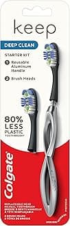 Colgate Keep Soft Manual Toothbrush for Adults with 2 Deep Clean Floss-Tip Brush Heads, Silver
