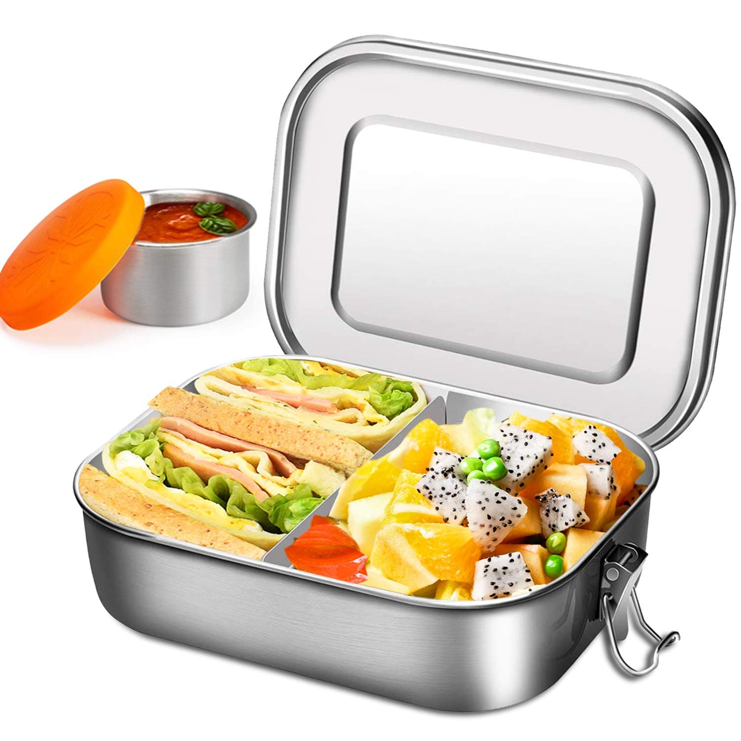 Lunch Box Containers with Compartments - 1400ml Stainless Steel Bento Boxes with Removable Dividers, Salad Dressing Container | Portable Food Organizer Leak-proof Sandwich Box for Children and Adults