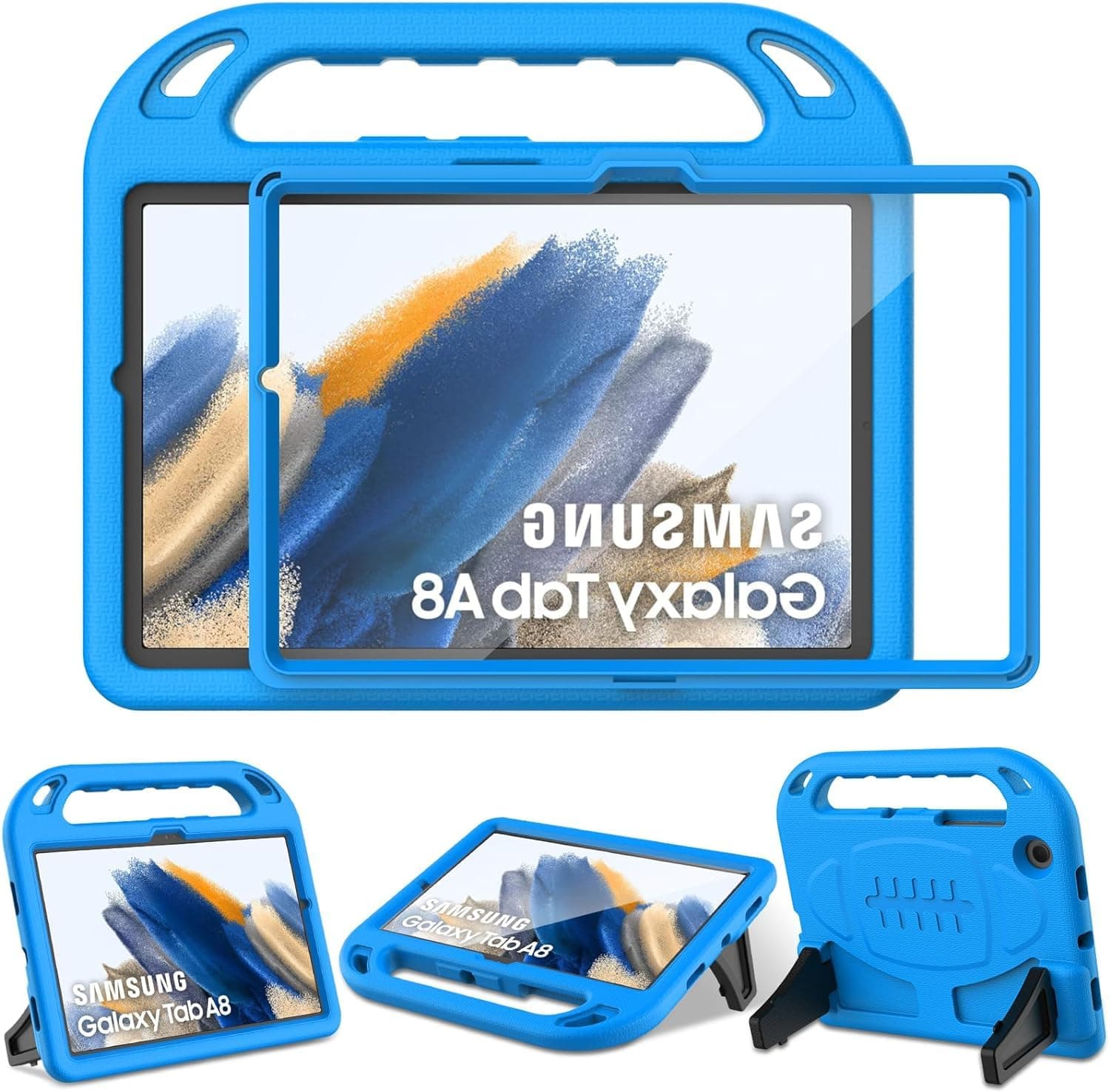 SINSOKids Case for Samsung Galaxy Tab A8 10.5 2022 (SM-X200/X205/X207), Blue with Built-in Screen Protector and Shockproof Handle Stand
