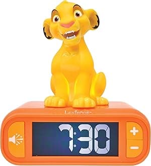 LEXIBOOK, Disney The Simba Lion King Alarm Clock with Night Light, Sounds and Melodies, Backlit LCD Display, Luminous, Snooze, Yellow/Orange, RL800AN