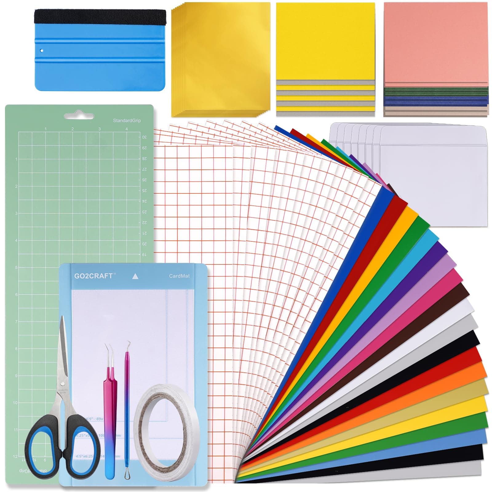 Accessories Bundle for Cricut Joy, 70Pcs Ultimate Accessories and Supplies with Adhesive Vinyl Sheets, Folded Card Stock, Card Mat, Weeding Tools, Crafting Starter Kit for Cricut Projects