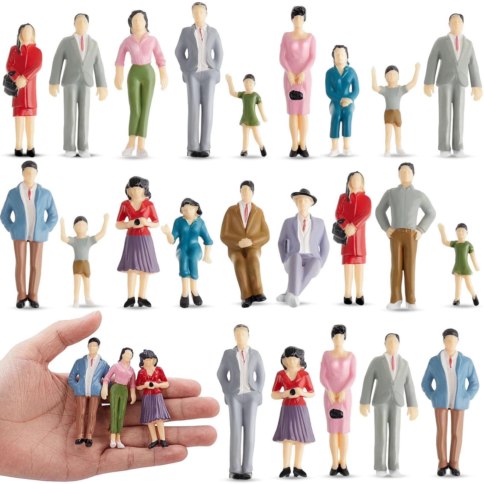 Namalu 1: 25 Scale Miniature People Figurines Tiny Painted Model Train People Mini Architectural Plastic Small Dollhouse Figures for Projects Diorama Village(Mixed Color,14 Pcs)
