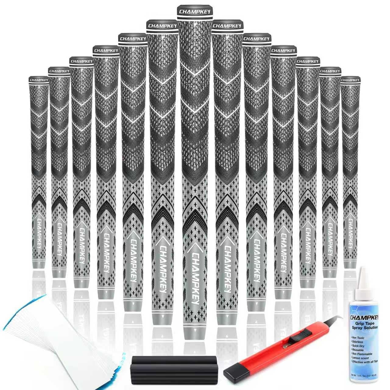 CHAMPKEY Golf Grips 13 Pack | Come with Solvent,15 Tapes,Vise Clamp and Hook Blade | All Weather Control and High Feedback Golf Club Grips