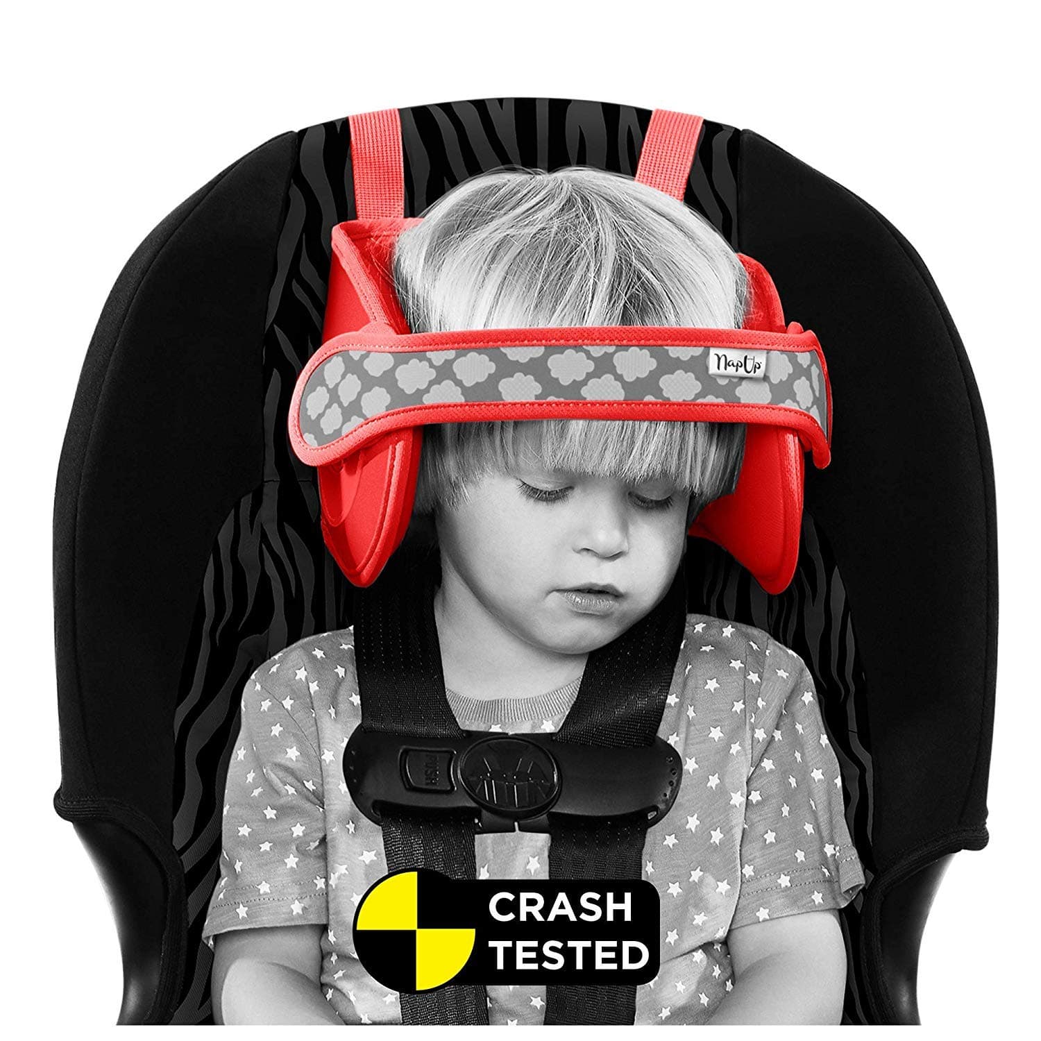 NapUp Child Car Seat Head Support - A Comfortable Safe Sleep Solution (Red).