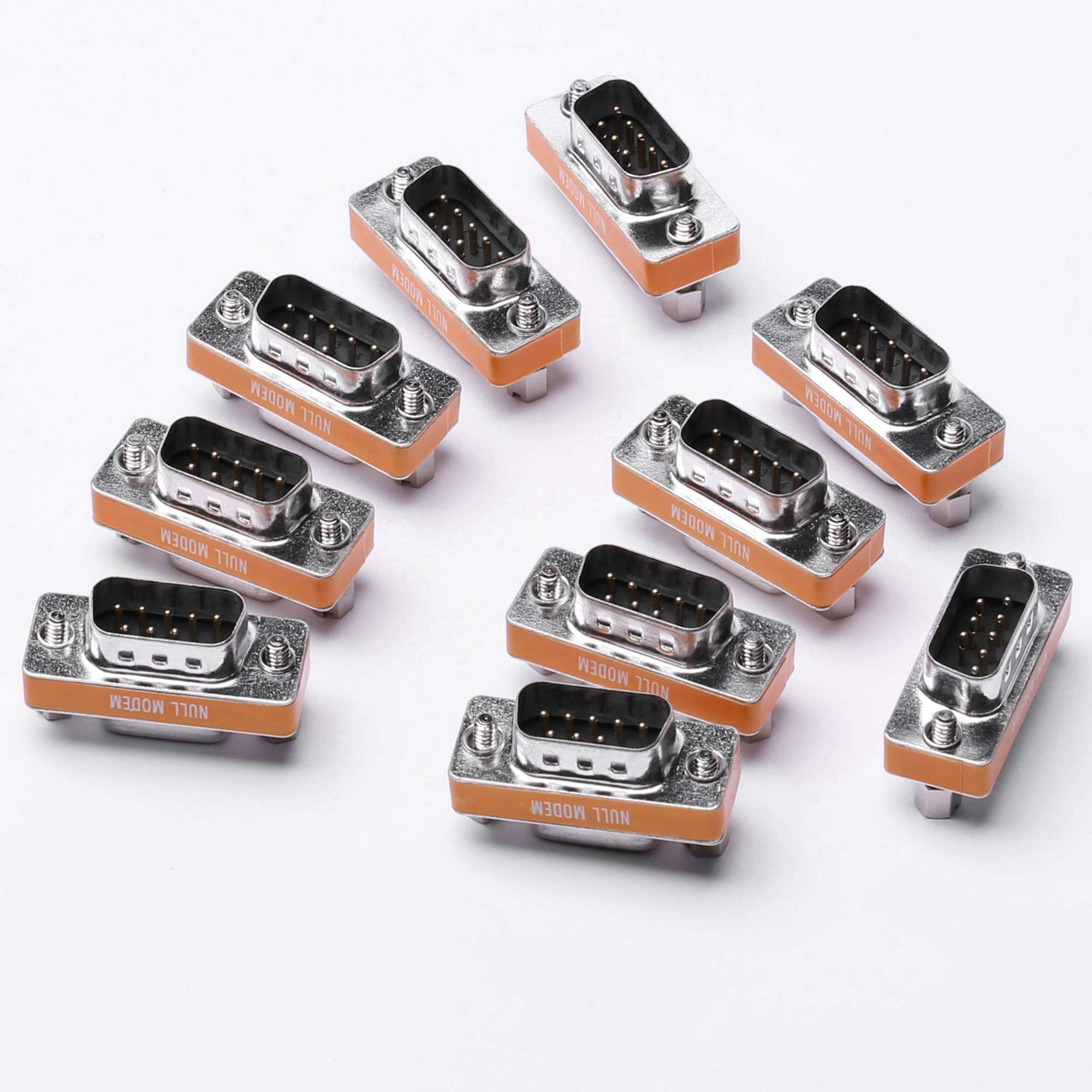 DB9 Null Modem Adapter Male to Female Slimline Data Transfer Serial Port Adapter 10 Pack
