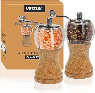 VEIZIBEE Classical Hand Shake Wood Pepper Grinder Set &Gorgeous Salt Wooden 2pcs