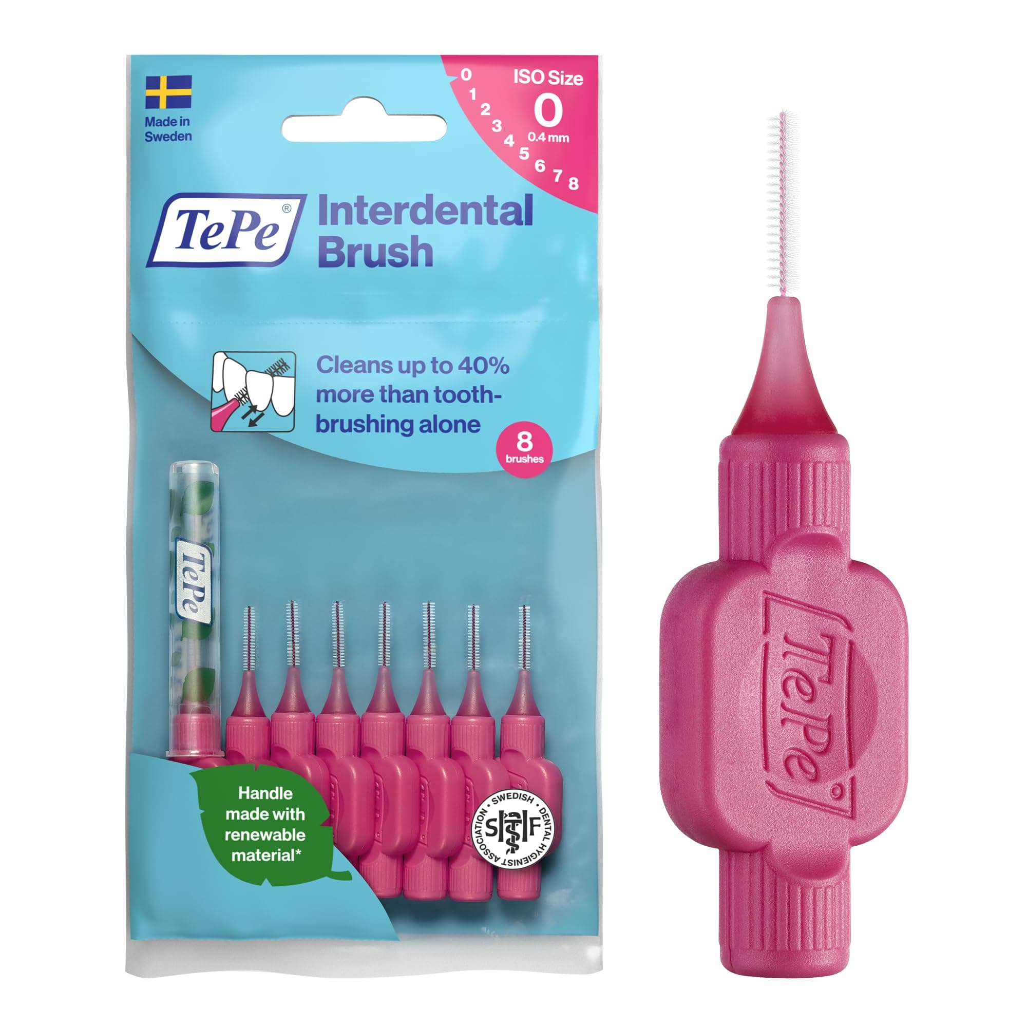 TePe Interdental Brushes Original - Easy Cleaning Between Teeth - 1 x 8 Replacement Toothbrush Heads - Diameter 0.4 mm - Pink