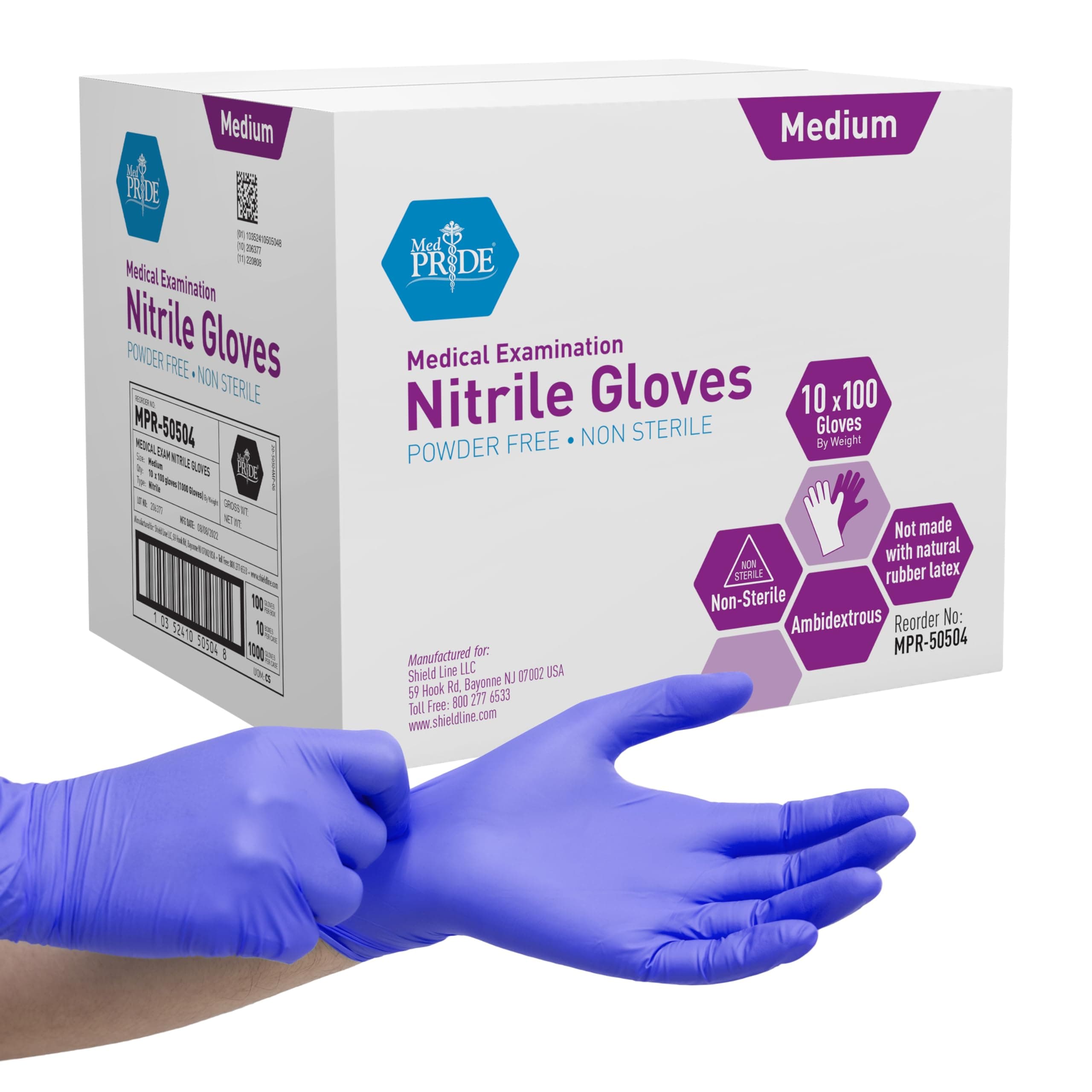 MedPride Powder-Free Nitrile Exam Gloves, Medium, Case/1000 (10 Boxes of 100)