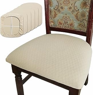 BUYUE Dining Room Chair Seat Covers Set of 6, TPU not Mixed, Friendly Jacquard Fabric Stretch Washable Slipcover for Kitchen Seat Cushions, Beige-6PCS