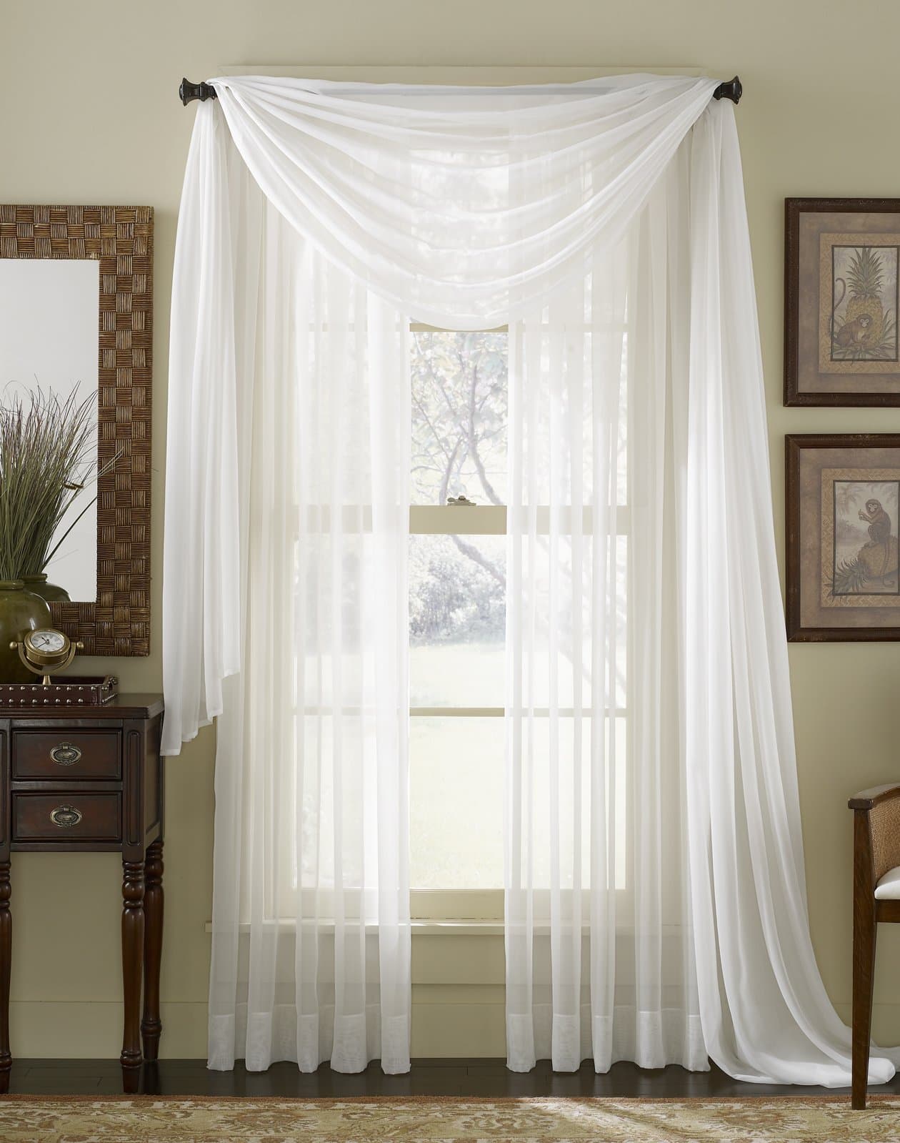 Moshells 63" Long Sheer Curtain Panel -White
