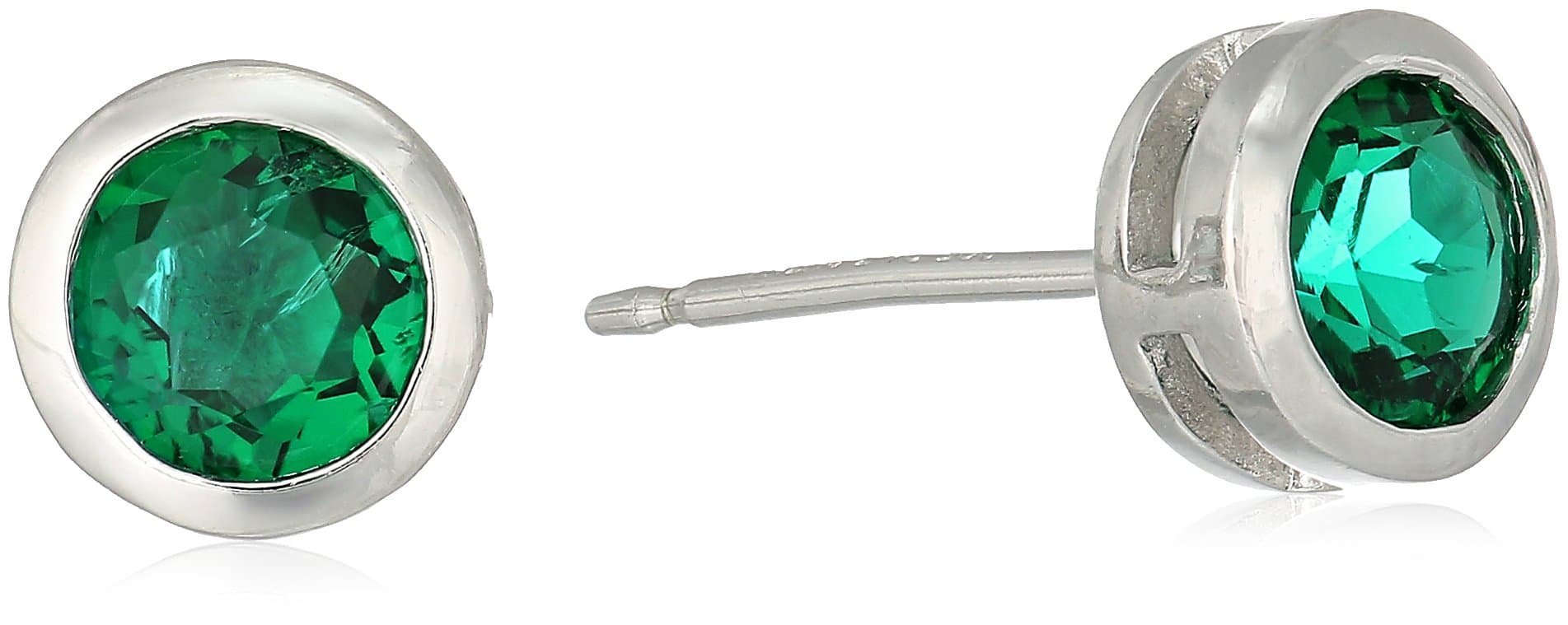 Amazon Essentials Sterling Silver Genuine and Created Gemstone 5mm Bezel Set Birthstone Stud Earrings