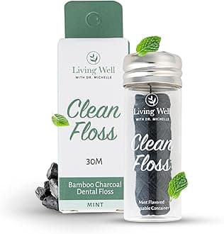Living Well Bamboo Charcoal Dental Floss – Natural, Vegan, Biodegradable, PFAS-Free – Eco-Friendly Floss with Glass Jar – Zero Waste Oral Care