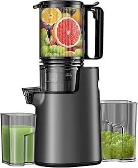Cold Press Juicer, Masticating Juicer with 5.4" Wide Feed Chute, 350w Slow Juicer Machines Fit Whole Vegetables and Fruits,Juice Extractor Machine with High Juice Yield, Easy to Clean(Black)