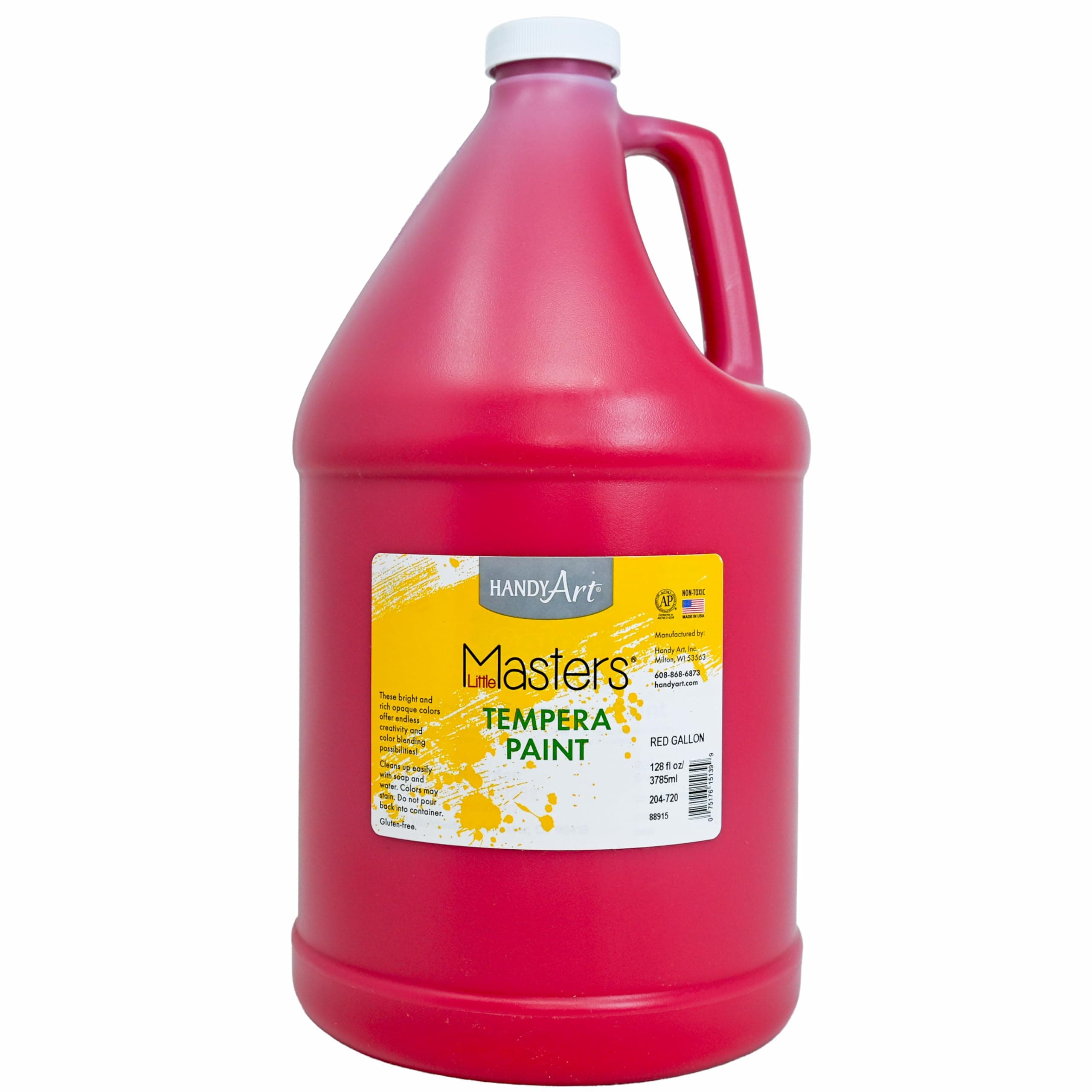 Handy Art Little Masters Tempera Paint, Red, Gallon 128 oz Bottle, Bright & Mixable, High Opacity, Washable Colors for Classroom, Students, Kids, Young Artists, Safe & Non-Toxic, Made in USA