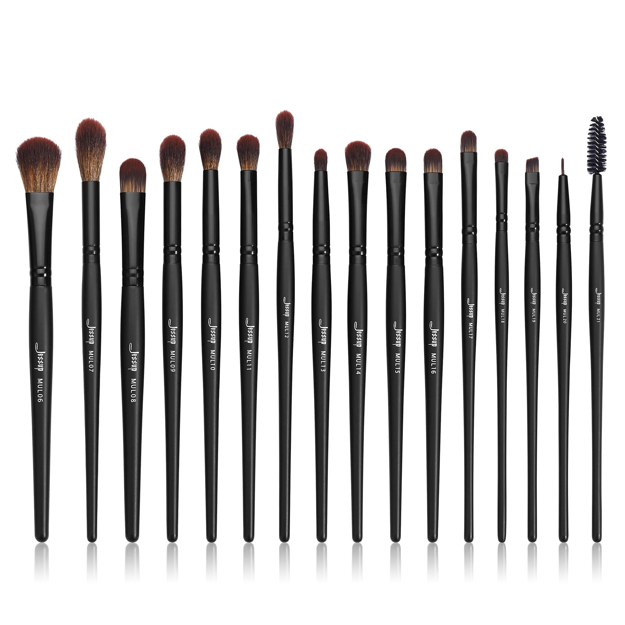 Jessup Eye Brushes Set, Vegan Makeup Brushes with Concealer Powder Eyeshadow Blending Eyeliner Spoolie Brush, 16pcs Premium Synthetic Black Cosmetic Brush T272