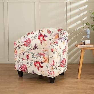 Printed Club Chair Slipcover, 2 Piece Stretch Tub Chair Cover Barrel Chair Covers Washable Armchair Chair Slipcovers Aiti-Slip Furniture Protector (N)
