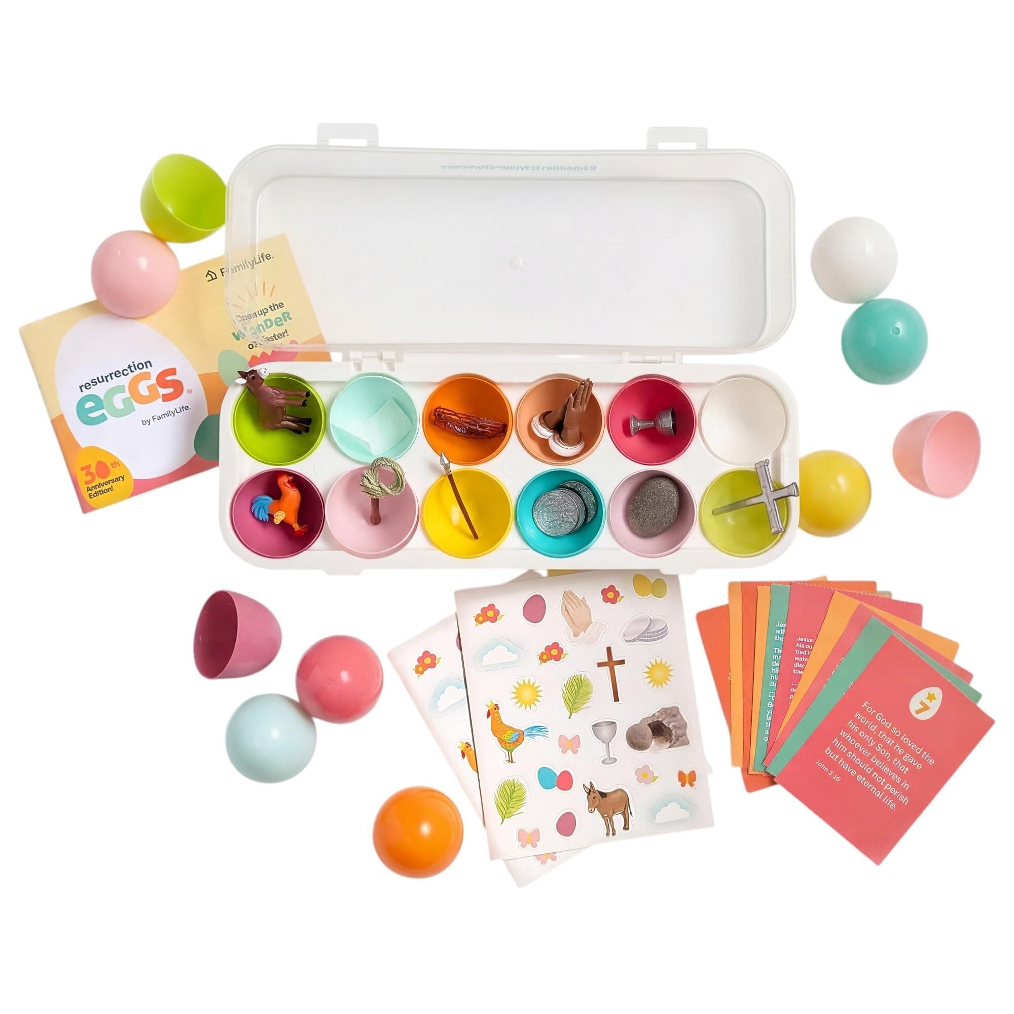 Family Life Resurrection Eggs - 12-Piece Easter Egg Set with Booklet and Religious Figurines Inside - Tells the Full Story of Easter