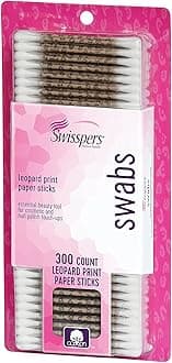 Swisspers Premium Leopard Paper Swabs – 300 Count (Pack of 1) – Fun and Stylish Cotton Swabs with Leopard Print Design – 100% Cotton Tips for Beauty and Personal Care