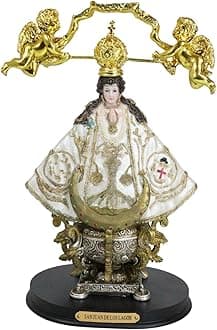 Ebros Gift Our Lady of San Juan De Los Lagos with Golden Crown and Angels Figurine Catholic Christian Blessed Virgin Mary Home Altar Decor Sculpture (Regal White)