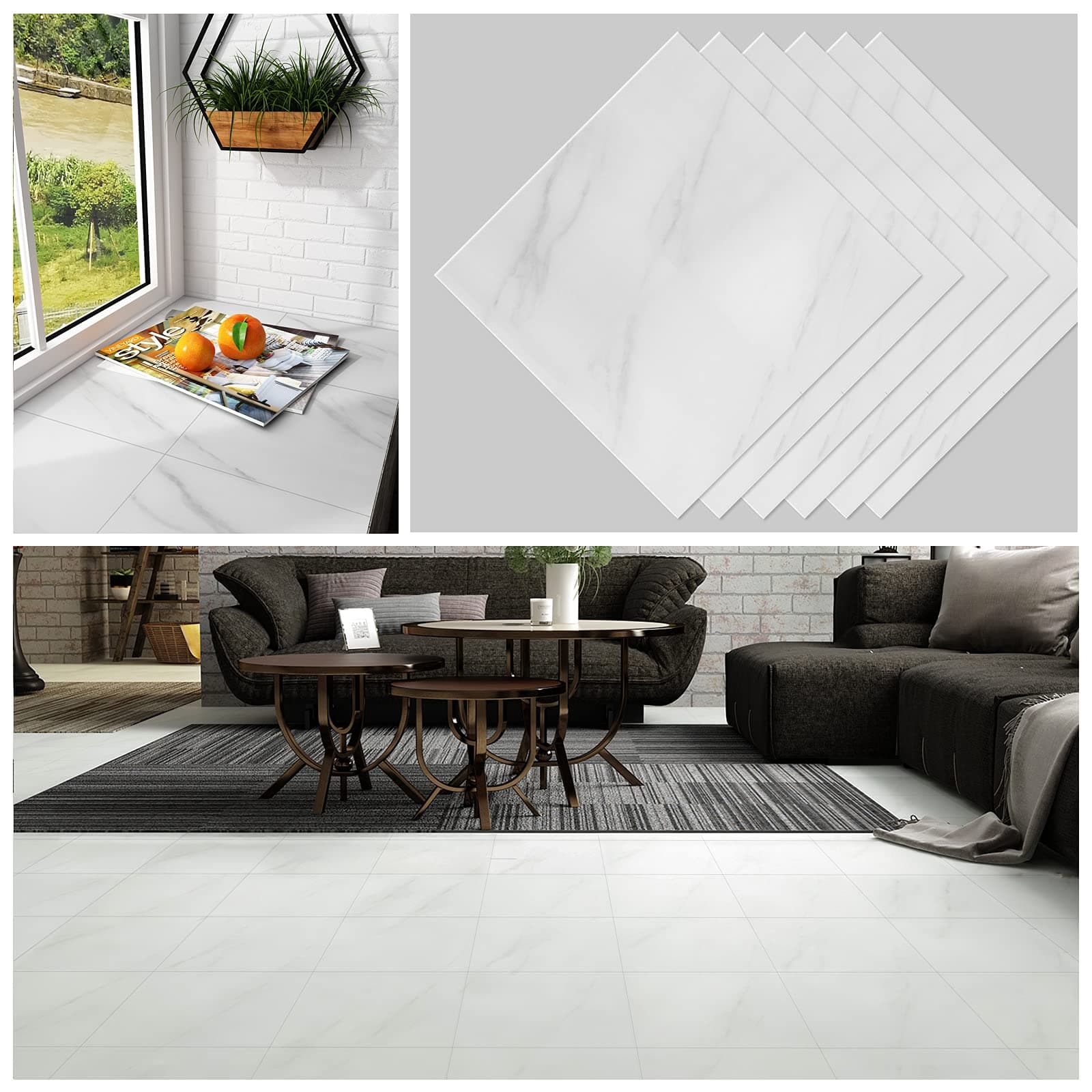 CHICHOME 6 Pack Peel and Stick Floor Tile Removable Waterproof Marble Vinyl Flooring Peel and Stick Tiles for Floor Self Adhesive Kitchen Flooring Stick on Floor Tiles for Bedroom Bathroom Living Room