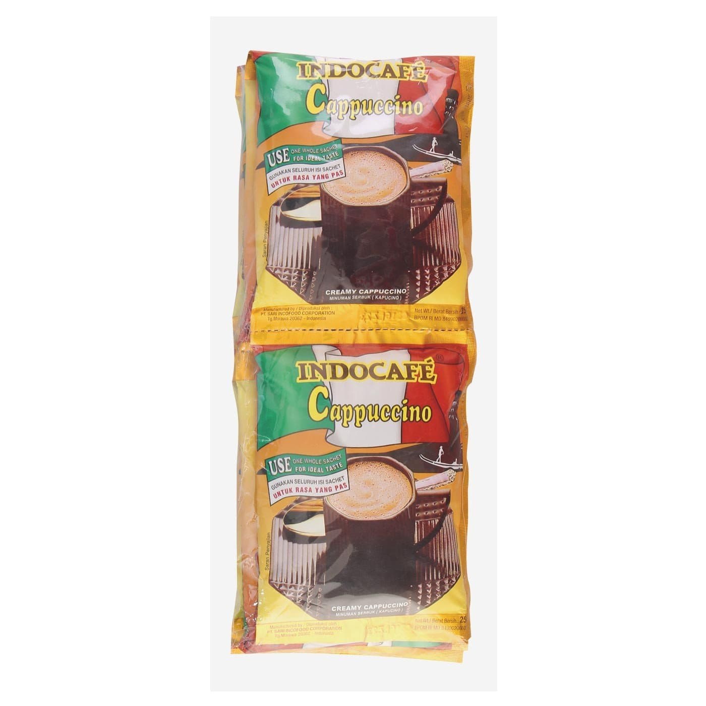 Indocafe Cappuccino Instant Coffee 25 Gram, (10 Sachet)