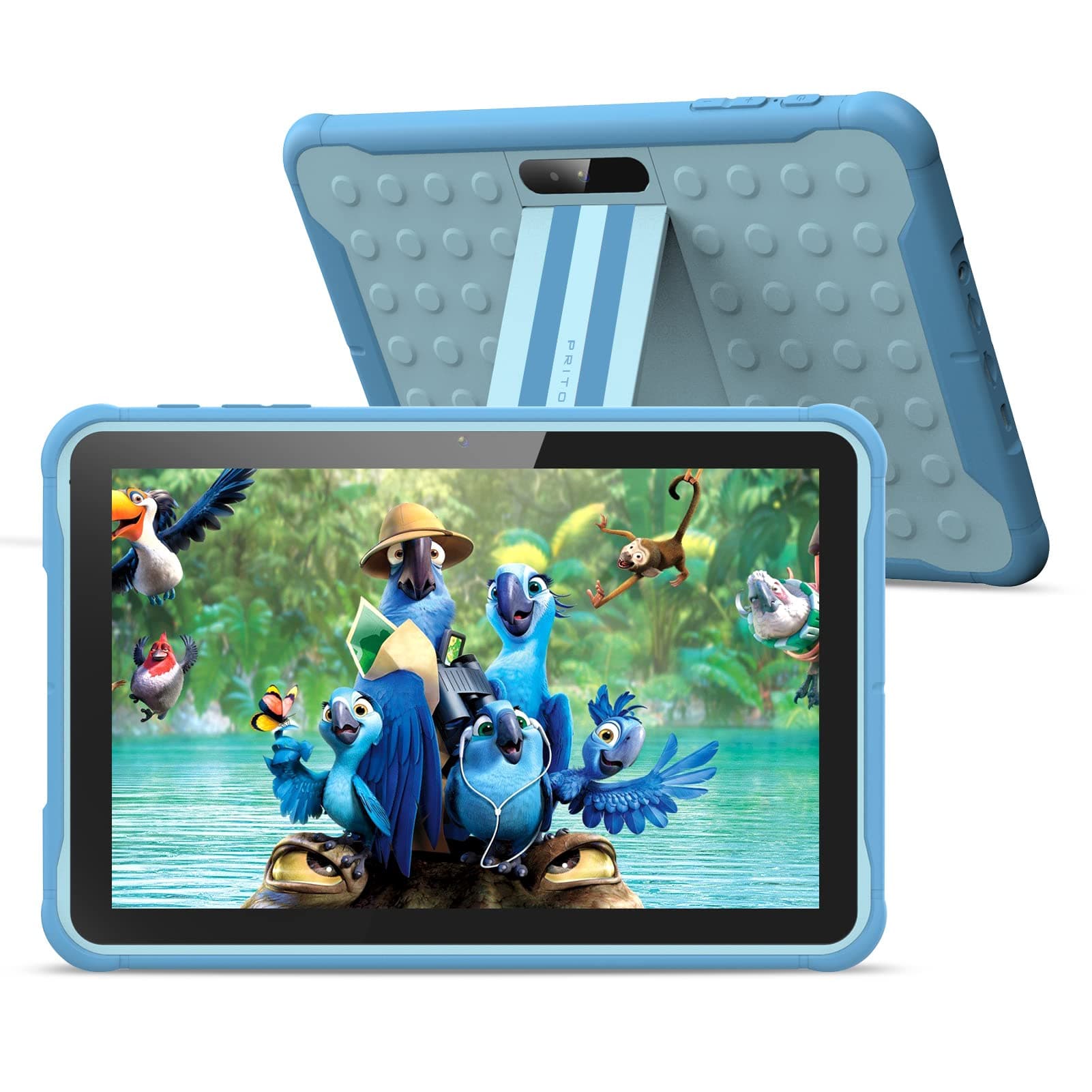 PRITOMAndroid 13, 10 inch Kids Tablet, Parental Control, 6000mAh, Quad Core Processor, 2GB RAM, 64GB ROM, HD IPS Touch Screen, Google Play, YouTube, Kids-Tablet Case(Blue)