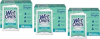 Wet Ones Singles Sensitive Skin Individually Wrapped Hand Moist Wipes -24ct (pack of 3)