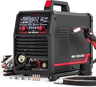 YESWELDER 185A MIG Welder, 110V/220V Dual Voltage, Flux Core MIG/Gas MIG/Spool Gun MIG/Lift TIG/Stick 5 in 1 Multi-process, LED Digital Display Synergic Control Aluminum Welding Machine