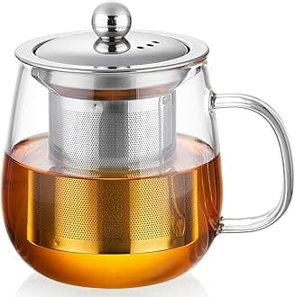 Glass Tea Cup with Infuser and Lid, 14.5oz/450ml Large Borosilicate Glass Teacup with Stailess Steel Filter, Clear Mug for Loose Leaf Blooming Tea, Dishwasher Safe - Tea Maker Gift.
