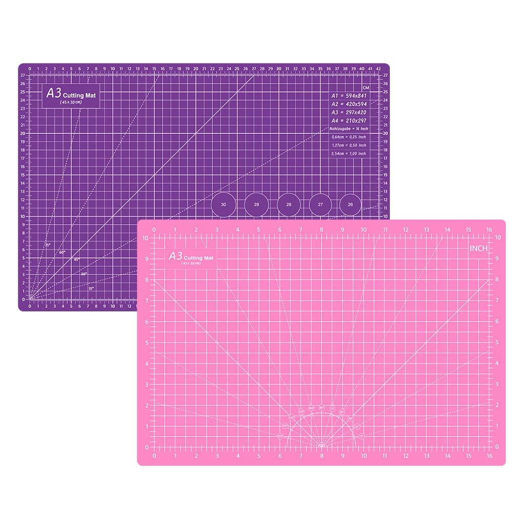 Headley Tools 12 x 18 Inch Thickened Self Healing Cutting Mat, A3 Rotary Cutting Sewing Mat for Crafts, Double Sided 5-Ply Cutting Board for Fabric Quilting Patchwork Arts Hobby Project, Pink/Purple