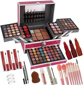 132 Color All In One Makeup Kit for Women & Girls, Professional Full Set Including Eyeshadow, Lipstick, Concealer, Lip Gloss, Eyeliner, Mascara, Makeup Brushes (006N1-Pink)