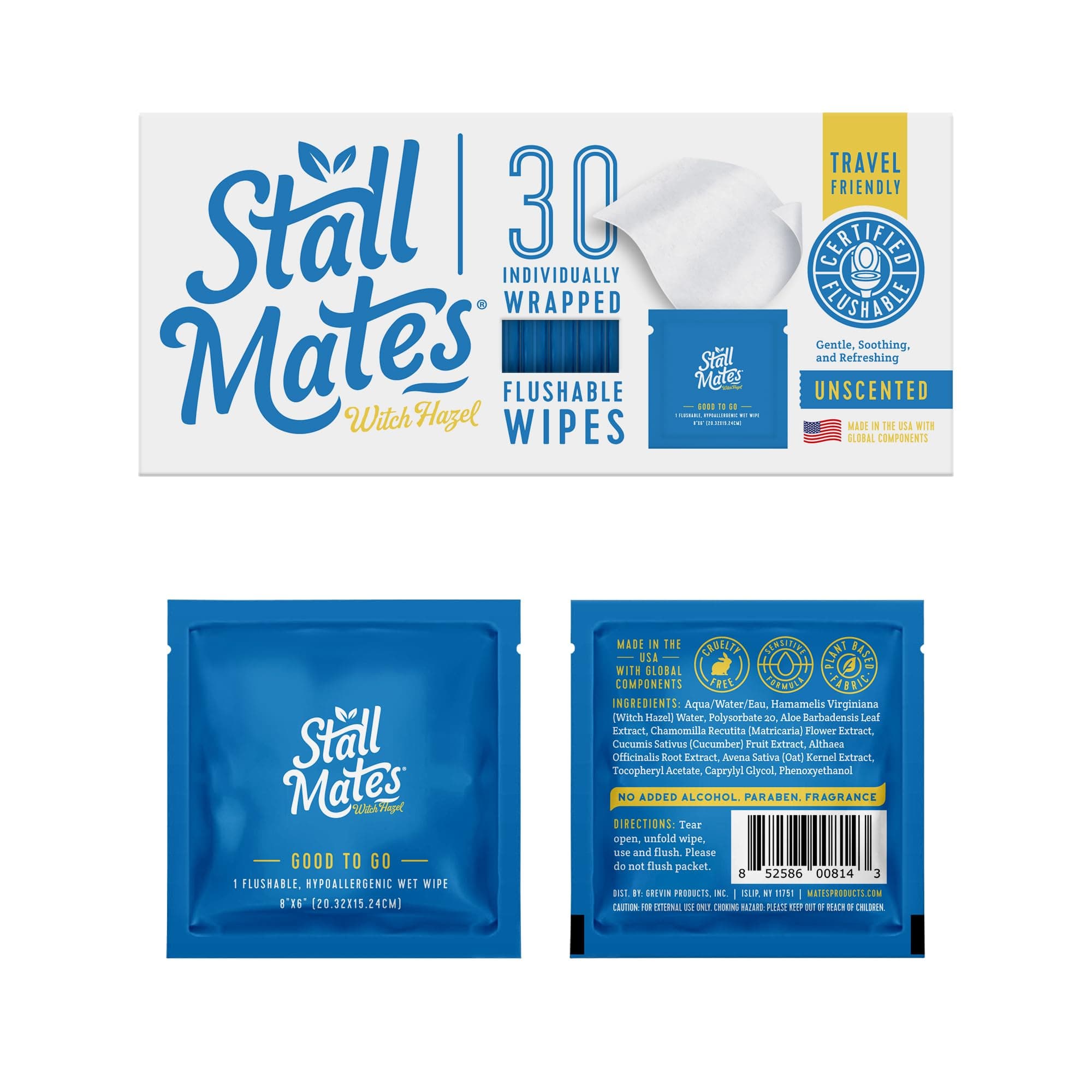 Stall Mates Wipes Witch Hazel: Flushable Wipes | Individually Wrapped | Trave...