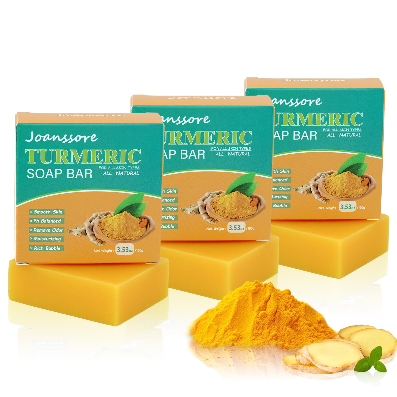 3 Pack Turmeric Soap Bar for Face & Body Cleanser, All Natural Turmeric Soap, Organic Handmade Tumeric Soap Bar, Gentle Turmeric Face Soap, Smooth Skin and Moisturizing – for All Skin Types, 3.53oz